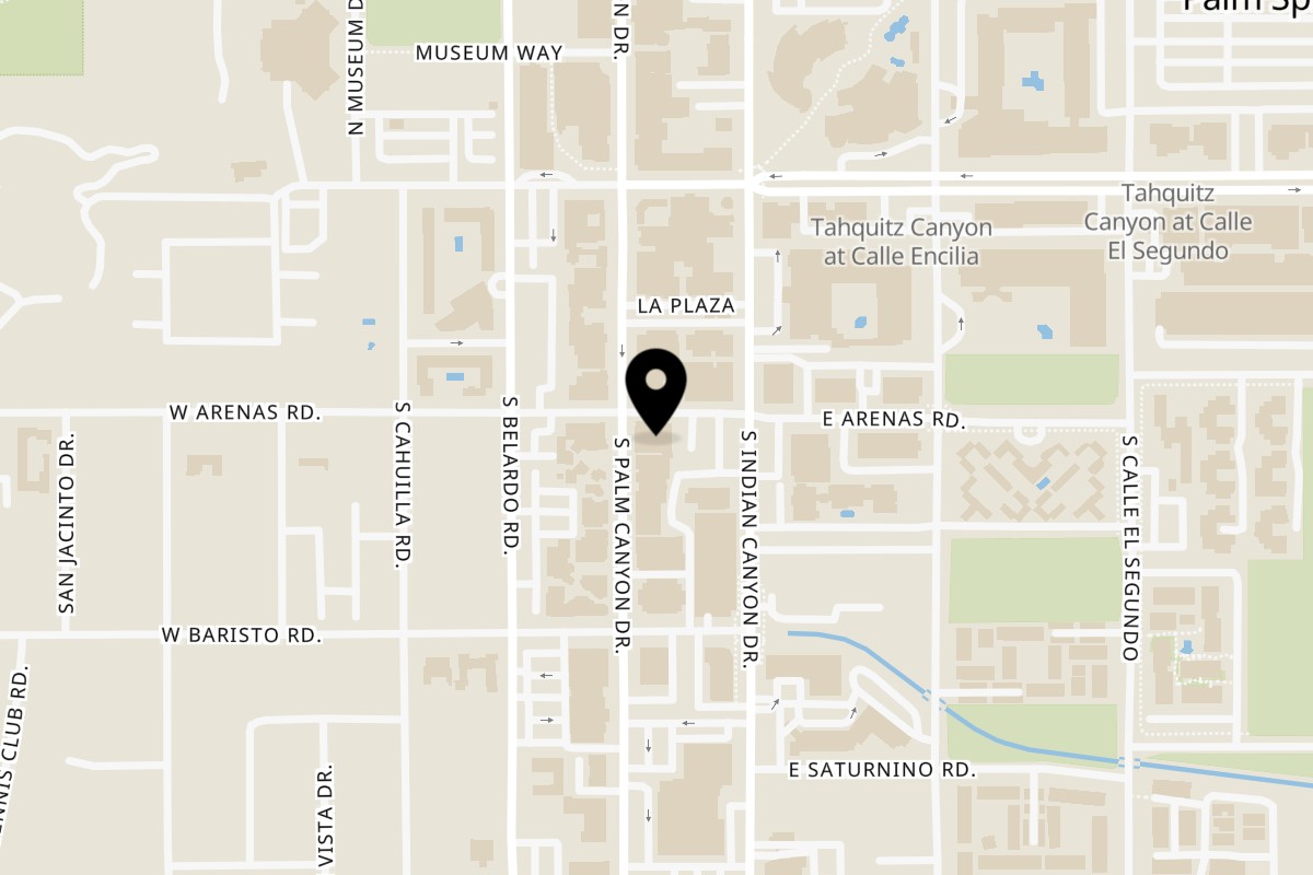 Map showing the location of Lulu California Bistro on 200 S Palm Canyon Dr in Palm Springs